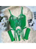 Toucheart Sexy Lingerie Embroidery Printing Bra Garters Set For Women Mesh See- Through Hollow Out Exotic Sexy Underwear Suit