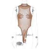 DEKA Splicing Mesh Sheer Women Swimwear One Piece Swimsuit Monokini High Leg Cut Bather Bathing Suit Ransparent Bodysuit Beach