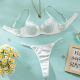2 Pcs Sexy Bra Set Women Underwear Underwire Push Up Satin Patchwork Bras and Thongs Suits Attractive Bilizna Intimate Set
