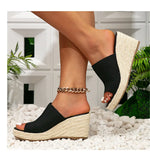 2024 Big Size 43 Women's Comfy Walking Wedge Espadrilles Sandals Summer Leisure Round Toe Platform Ankle Strap Shoes