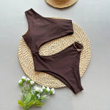 Asymmetric One Shoulder Metal Ring Women Swimwear One Piece Swimsuit Female High Cut Monokini Bather Bathing Suit Swim Beachwear