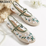 New Summer Women's Lace Flats Shoes Fashion Round Toe Shallow Girls Flower Embroidered Mesh Breathable Soft Sole Single Shoes