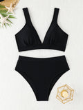 2026 High Waist Bikinis Women V-neck Swimwear Female Sexy Strappy Swimsuit Solid Bathers Bathing Swimming Swim Suit Beachwear