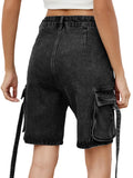 Women Cargo Denim Shorts Casual Summer Loose Solid Colors Jean Short Pants for Vacation Beach Club Streetwear
