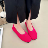 Leopard Color Square Toe Knitted Loafers Women Leisure Flat Shoes Soft Bottom Shallow Ballet Flats Casual Slip on Boat Shoes