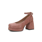 2026 Spring Style Suede Women's Thick-Soled High Heels with Ankle Buckles Women's High Heels Sizes 34 - 48