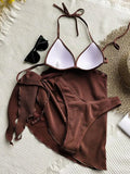 With Beach Sarong Bra Cup Wrinkled Bikini Female Swimsuit Women Swimwear Three-pieces Bikini Set Push Up Bathing Suit Swim Lady