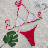 Splicing Halter High Leg Cut Padded Bikini Female Swimsuit Women Swimwear Two-Pieces Bikini Set Bather Bathing Suit Swim V6148