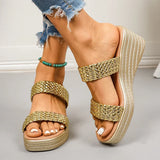 Lightweight Gold Wedge Heel Sandals Women Summer Woven Platform Gladiator Sandals Woman Plus Size 43 Thick Sole Sandalias Mujer