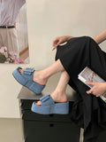 Women Punk Lazy Platform Sandals Buckle Design Garden Shoes Roman Street Slippers Flip Flops Denim Blue Outdoor Beach Shoes