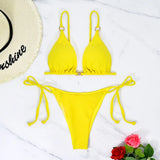 DEKA Women's Solid Color Swimwear Tie Side String Bikini Tanga Triangle Two Piece Swimsuits Bathing Bra Top Bottom Beachwear