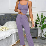 Autumn Winter Two Pieces Pajamas Set for Women Sleepwear Lace Suspenders Tops and Long Trousers Pijamas Loungewear