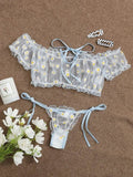 Porn Women Sexy Lingerie Off Shoulder Bralette Strapless Ruffles Bra and Panty Sets Female Transparent Underwear