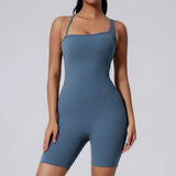 Sexy Fitness Yoga Jumpsuit Women Sleeveless Slim Playsuit Pleated Hollow Running Scrunch Shorts Romper One Piece Sports Suit