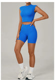 Naked Yoga Sets Women Quick Drying Slim Sports Shirt Fitness Suit Outdoors Sport High Waist Shorts Tight Running Workout Clothes
