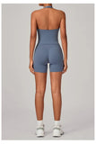 Women's Seamless Yoga Fitness Sets Sports Halter Neck Backless Vest Hip-lifting Slim Fit Shorts Suits Running Workout Gym Sets