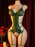 Women Sexy Lace Bodysuit Floral Backless Teddy Lingerie Sheer Mesh Hollow Out Strappy One Piece Nightwear