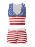 Women Knit 2 Piece Sets for Independence Day Sleeveless V Neck Tank Tops and High Waist Shorts Sets Summer