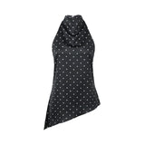 Women Halter Tank Tops Dots Print Asymmetric Hem Vest 2026 Summer Fashion Sleeveless Elegant Retro Blouses Streetwear
