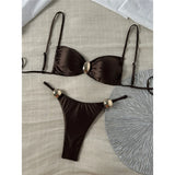 Sexy Metal Ring Bikini Women Swimwear Female Swimsuit Two-Pieces Bikini Set High Cut Leg Padded Bather Bathing Suit Swim V8311