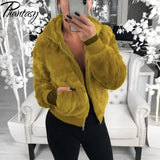 Phantasy Women's Hoodies Women Clothing Streetwear New Style Fashion Hooded Imitation Fur Plush Coat Solid Color Jacket Female