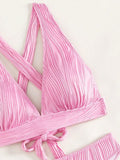 Wrinkled Crinkled Cross Back Bikini Women Swimwear Female Swimsuit Two-pieces Bikini Set High Cut Bathing Suit Swim Beach Wear
