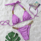 Bikini 2026 Sexy Solid Swimwear Swimsuit Women Rhinestone Metal Chain Bikinis Set Bathing Suit Beach Female Halter Bikinis Mujer