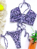 Sexy High Cut Leopard Bikini Women Thong Swimwear Female Swimsuit Two-pieces Bikini set Lace Up Bather Bathing Suit Swim Lady