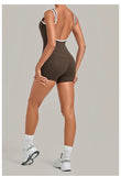 Color Blocking Brushed Yoga Jumpsuit Women Hollow Out Backless Tight Sport One Piece Suit Gym Running Exercise Fitness Bodysuits