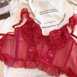 Women's French Lace Lingerie Set Sexy Ultra Thin See Through Bra & Thong Shaping Camisole Embroidery Underwear Set Hot Tushy P P