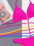 2026 Sexy One Piece Swimsuit Swimwear Women Halter Hollow Colorful Striped Straps Bikini Bathing Suit Beachwear Banadores Mujer
