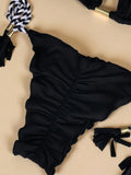 2026 New Solid Color Swimsuit Split 2-piece Bikini Set Beach Woven Rope Hanging Neck Swimsuit