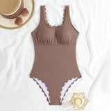 2026 Sexy Ruffle Swimsuit One Piece Solid Swimwear Women Bathers Bathing Swimming Swim Suit Female Beachwear XXL