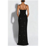 Women's Sequin Maxi Dress Burgundy Square Neck Sleeveless Bodycon Evening Gown Formal Party Prom Cocktail Mermaid Long Dresses