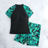 2026 Short Sleeves Tankini 2 Pieces Swimwear Female Printed Swimsuit Women Bathers Bathing Swimming Swim Suit Beachwear
