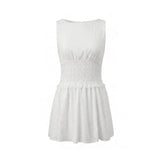 2026 Summer Women's Sleeveless Short Dress Stripe Print Boat Neck Waist-Cinching Slim Fit Dress Holiday Daily Casual Streetwear