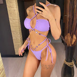 Sexy Diamond Rhinestones Wrap Around Bikini Female Swimsuit Women Swimwear Two-pieces Bikini Set Bather Bathing Suit Swim V5167