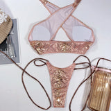 Bikini 2026 Sexy Bronzing Snakeskin Bandage Cross Halter Swimwear Swimsuit Women Bikinis Set Bathing Suit Beach Bikini Female