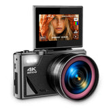 64MP 4K Digital Camera 180° Flip Screen 18X Zoom Selfie Vlog Camcorder Wide Angle Macro UHD Video Camera Livestream WiFi Webcam