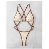 Cikini Summer Beach Women's Contrast Trim Halterneck One-Piece Swimsuit Sexy Swimwear Bathing Suit