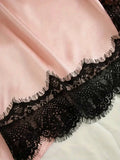 Women's Satin Sleepwear Pajama Set Pink Sexy Lingerie Bath Robe Lace Patchwork Silk Night Dress Trousers Home Clothed Nightwear