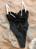 S - XL Splicing High Leg Cut One Piece Swimsuit Women Swimwear Female Underwired V-Bar Bather Bathing Suit Swim Beach Bodysuit