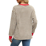 Autumn Winter Long Sleeve Basic T-Shirts Women Stripe Print Round Neck Casual Loose Fit Tunic Tops Streetwear