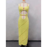 New Sexy Halter Tummy Cut Out Crochet Knitted Tunic Beach Cover Up Cover-ups Beach Dress Beach Wear Beachwear Female Women V5454
