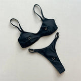 Metal Ring Mini Micro Thong Bikini Women Swimwear Female Swimsuit Two-Pieces Bikini Set Padded Bather Bathing Suit Swim V7513