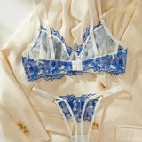 Toucheart Sexy Lingerie Set Blue Sexy Comfortable Lingerie Set For Women Simple Sexy Perspective Lace Pure Lust Lingerie Suit