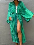 New 10 Colors Printed Long Sleeve With Belt Tunic Beach Cover Up Cover-ups Beach Dress Beach Wear Beachwear Female Women V4521