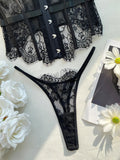 Toucheart Erotic Bodysuit French Retro Black Lace Jumpsuit Women's Sexy Delicate Intimate Seductive Backless Fishbone Shapewear