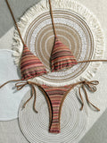 Sexy Coffee Striped Micro Bikini Set 2026 Women Halter Push Up Bra Bandage Thong Swimsuit Summer Bathing Suit Holiday Swimwear