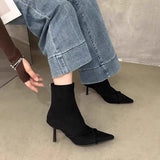 Vintage Women Ankle Boots Fashion Pointed Toe Thin High Heels Shoes Party Prom Elastic Slim Botas Para Mujer 2025 New